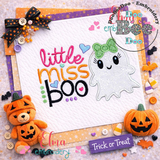 Little Miss Boo Cute Ghost Girl – Appliqué – Machine Embroidery Design