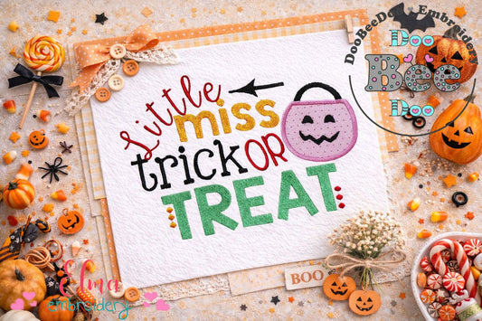 Little Miss Trick or Treat – Appliqué – Machine Embroidery Design