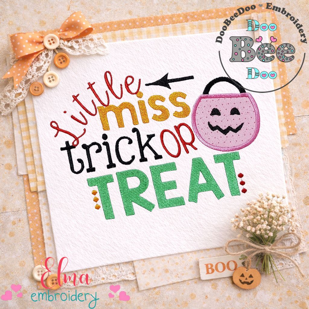 Little Miss Trick or Treat – Appliqué – Machine Embroidery Design