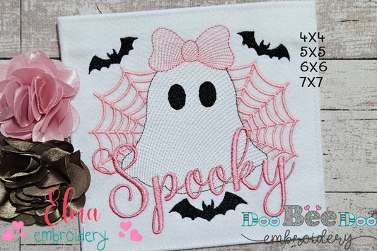 Cute Spooky Halloween Ghost – Rippled Stitch – Machine Embroidery Design