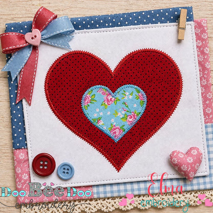 Sweet Layered Heart – Zig Zag Appliqué – Machine Embroidery Design