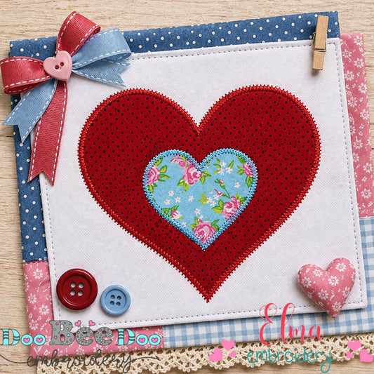 Sweet Layered Heart – Zig Zag Appliqué – Machine Embroidery Design