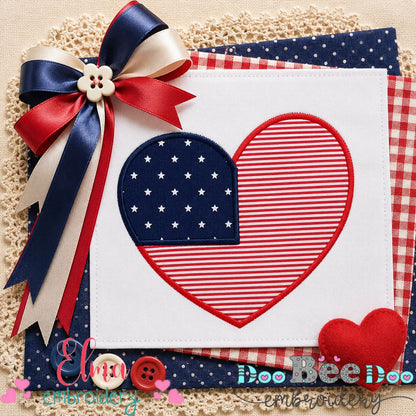 Stars & Stripes Heart - Appliqué - Machine Embroidery Design