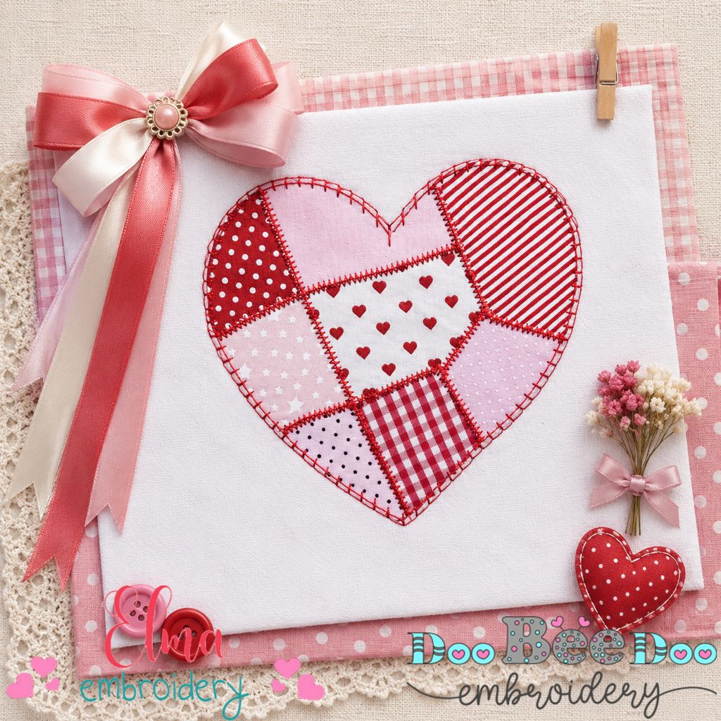 Heart Patchwork - Applique - Machine Embroidery Design