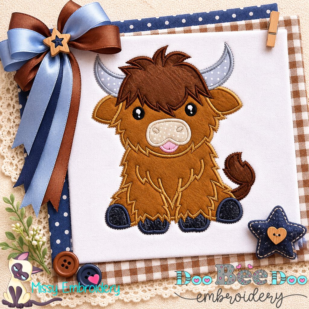 Sweet Highland Cow - Appliqué - Machine Embroidery Design