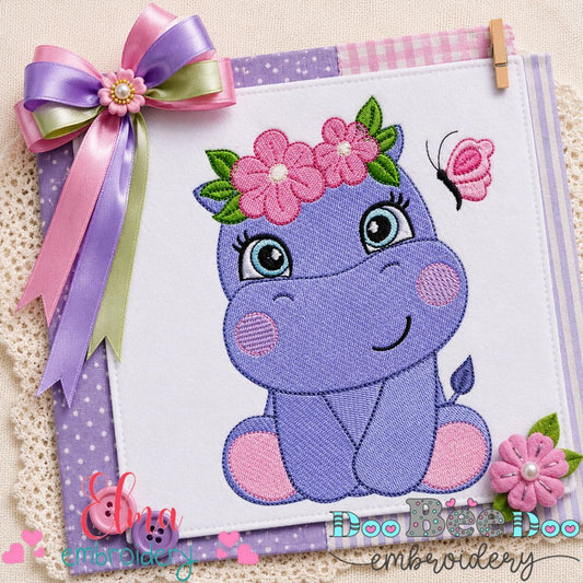 Sweet Floral Hippo - Fill Stitch – Machine Embroidery Design