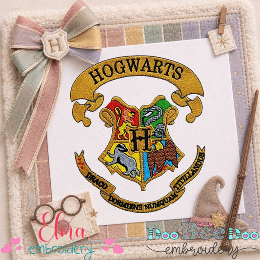 Hogwarts Crest Embroidery Design – Fill Stitch – Machine Embroidery Design