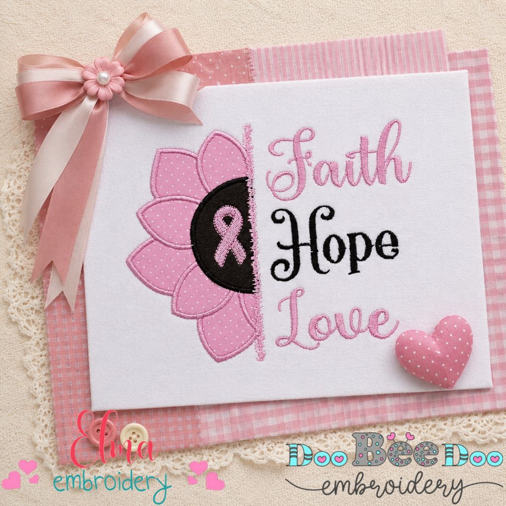 Faith Hope Love Sunflower - Applique - Machine Embroidery Design