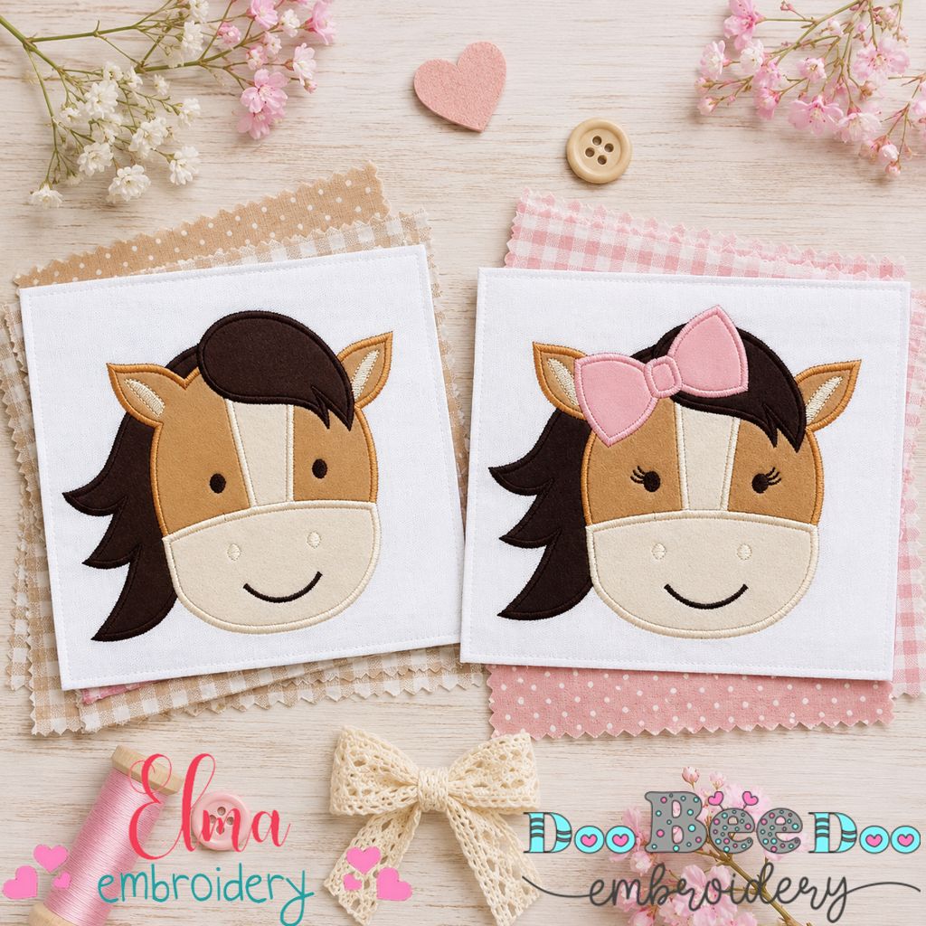 Cute Horse Faces Collection – Applique – Machine Embroidery Design