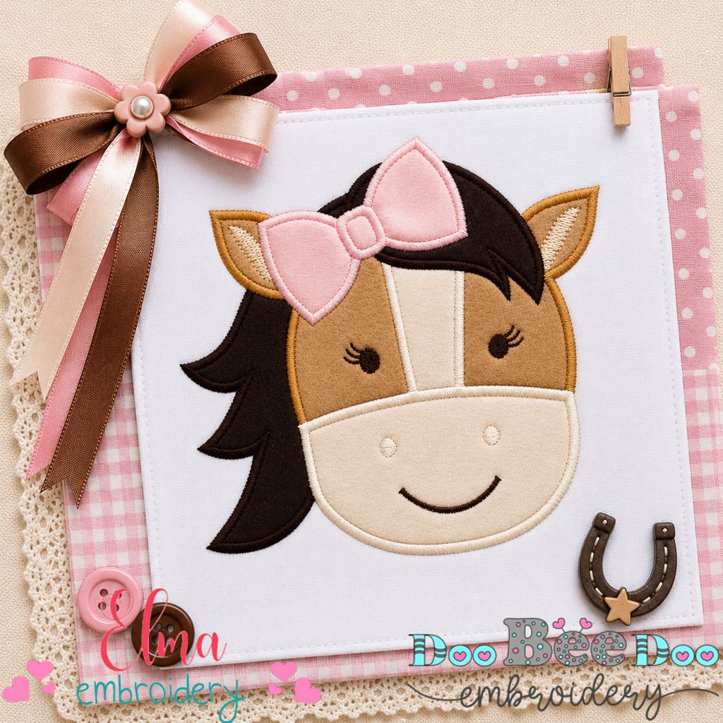 Sweet Horse Girl Face - Appliqué - Machine Embroidery Design