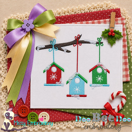 Winter Birdhouses - Fill Stitch - Machine Embroidery Design