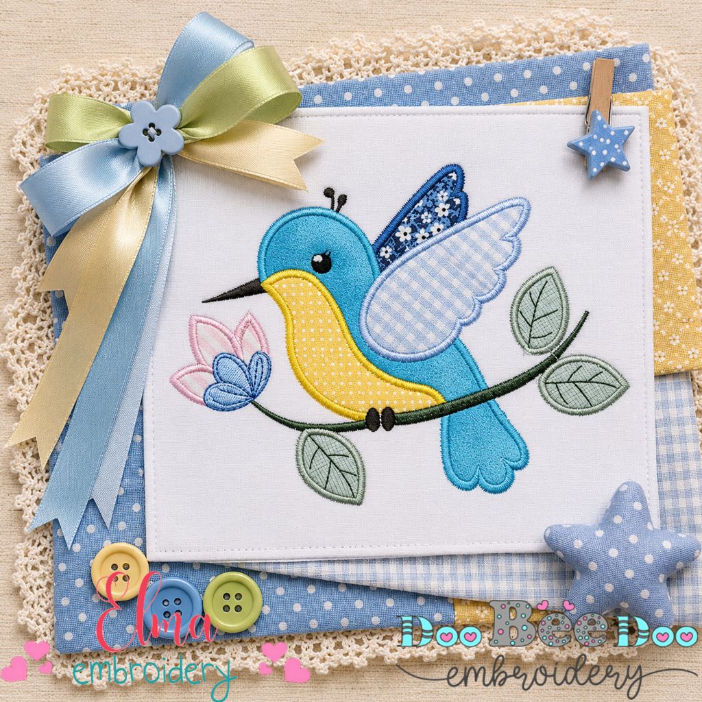 Sweet Hummingbird Blossom - Appliqué - Machine Embroidery Design