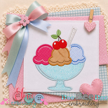 Sweet Ice Cream Sundae - Appliqué - Machine Embroidery Design