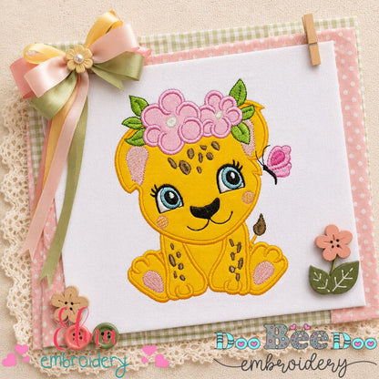 Jaguar with Flowers - Appliqué – Machine Embroidery Design