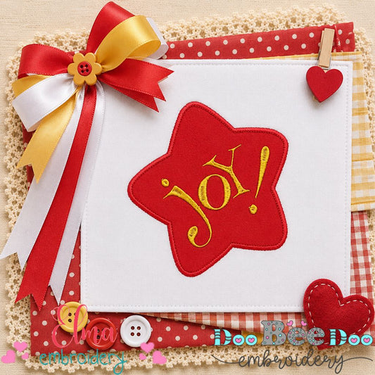 Cute Joy Christmas Star - Appliqué - Machine Embroidery Design