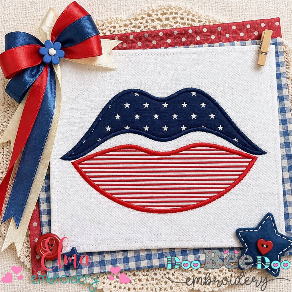 Patriotic American Lips Appliqué - Appliqué – Machine Embroidery Design