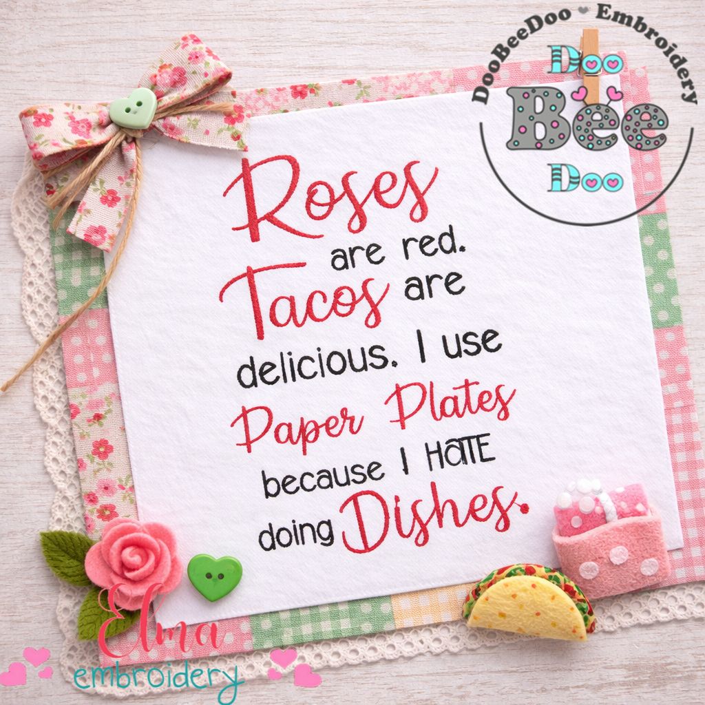 Roses Are Red Funny Quote - Satin Stitch – Machine Embroidery Design