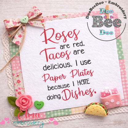Roses Are Red Funny Quote - Satin Stitch – Machine Embroidery Design
