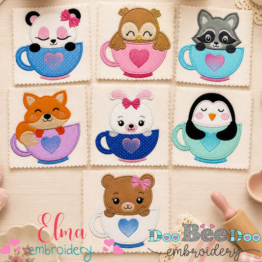 Sweet Animals in a Cup Collection – Appliqué – Machine Embroidery Design