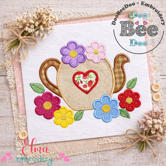 Título Shopify  Teapot With Flowers – Appliqué – Machine Embroidery Design