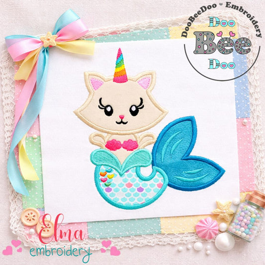 Unicorn Mermaid Kitty – Appliqué – Machine Embroidery Design
