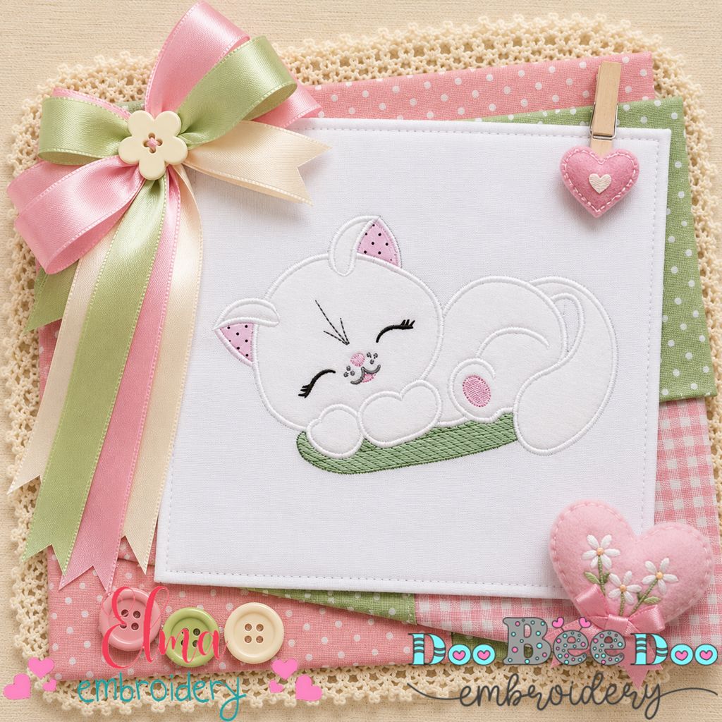 Sweet Sleeping Kitty - Appliqué - Machine Embroidery Design