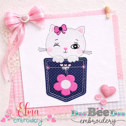 Kitty Cat in the Pocket - Appliqué - Machine Embroidery Design