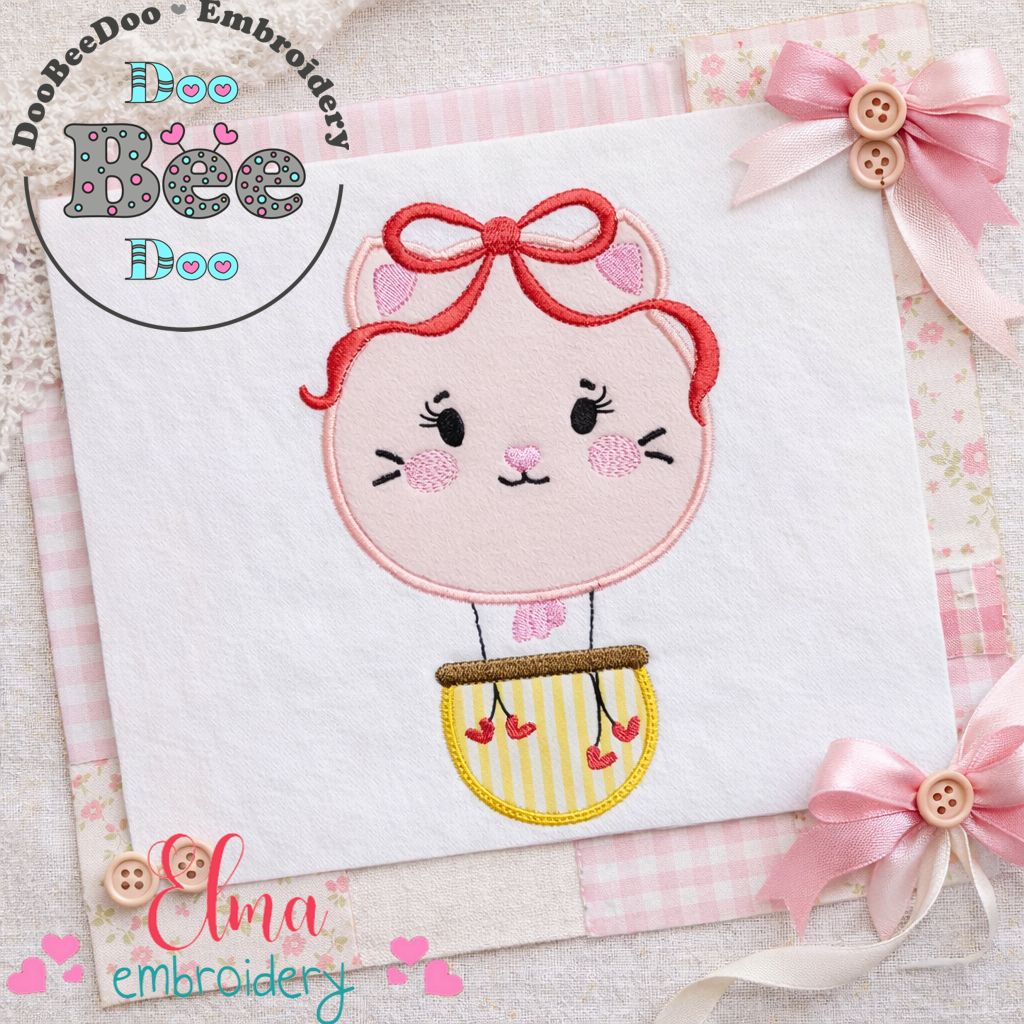 Kitty Hot Air Balloon – Appliqué – Machine Embroidery Design