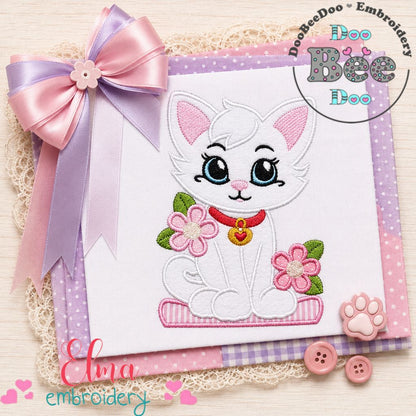 Sweet Kitten with Flowers Garden – Appliqué – Machine Embroidery Design