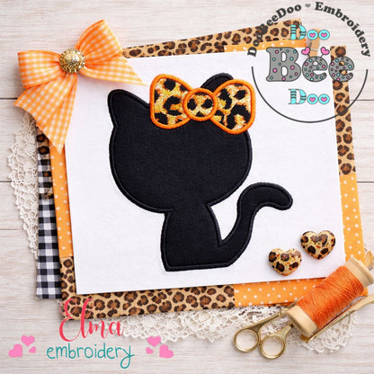 Cute Kitty Silhouette With Bow - Appliqué - Machine Embroidery Design