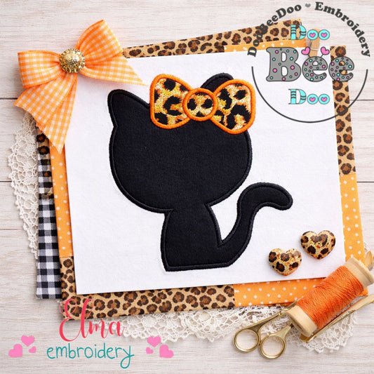 Cute Kitty Silhouette With Bow - Appliqué - Machine Embroidery Design