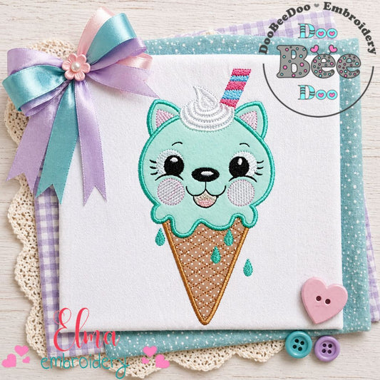 Sweet Ice Cream Kitty Delight - Appliqué – Machine Embroidery Design