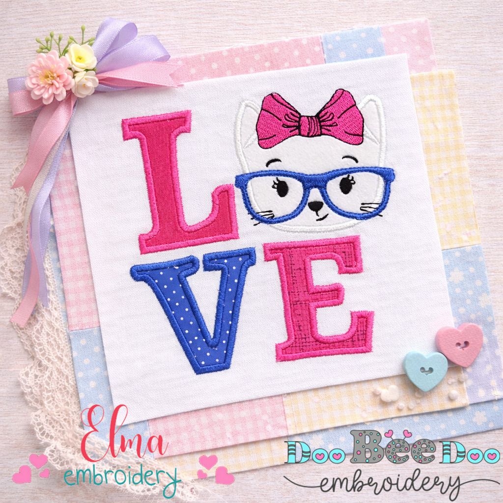 Love Kitty Girl - Appliqué - Machine Embroidery Design