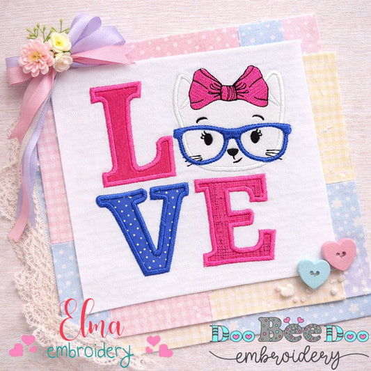 Love Kitty Girl - Appliqué - Machine Embroidery Design