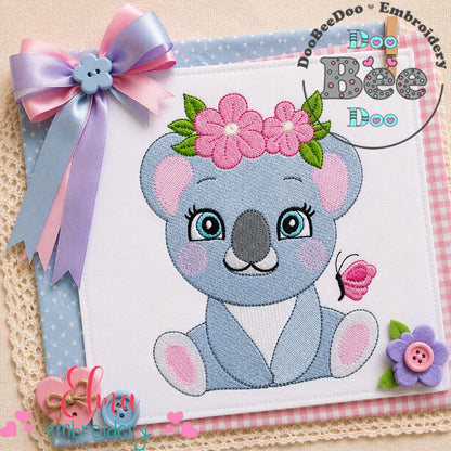Sweet Floral Koala - Fill Stitch - Machine Embroidery Design