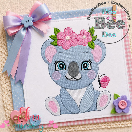 Sweet Floral Koala - Fill Stitch - Machine Embroidery Design