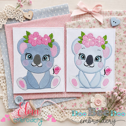 Cute Koala with Flowers – Fill Stitch & Appliqué – Machine Embroidery Design