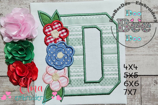 Lovely Flowers Monogram D - Applique - Machine Embroidery Design