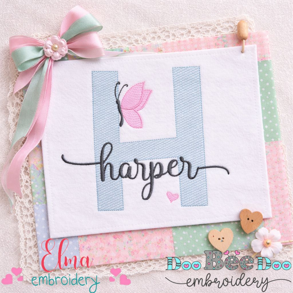 Butterfly Monogram H - Sketch Stitch – Machine Embroidery Design