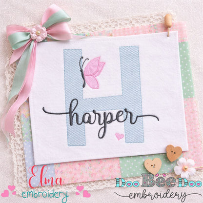 Butterfly Monogram H - Sketch Stitch – Machine Embroidery Design