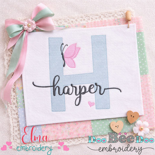 Butterfly Monogram H - Sketch Stitch – Machine Embroidery Design