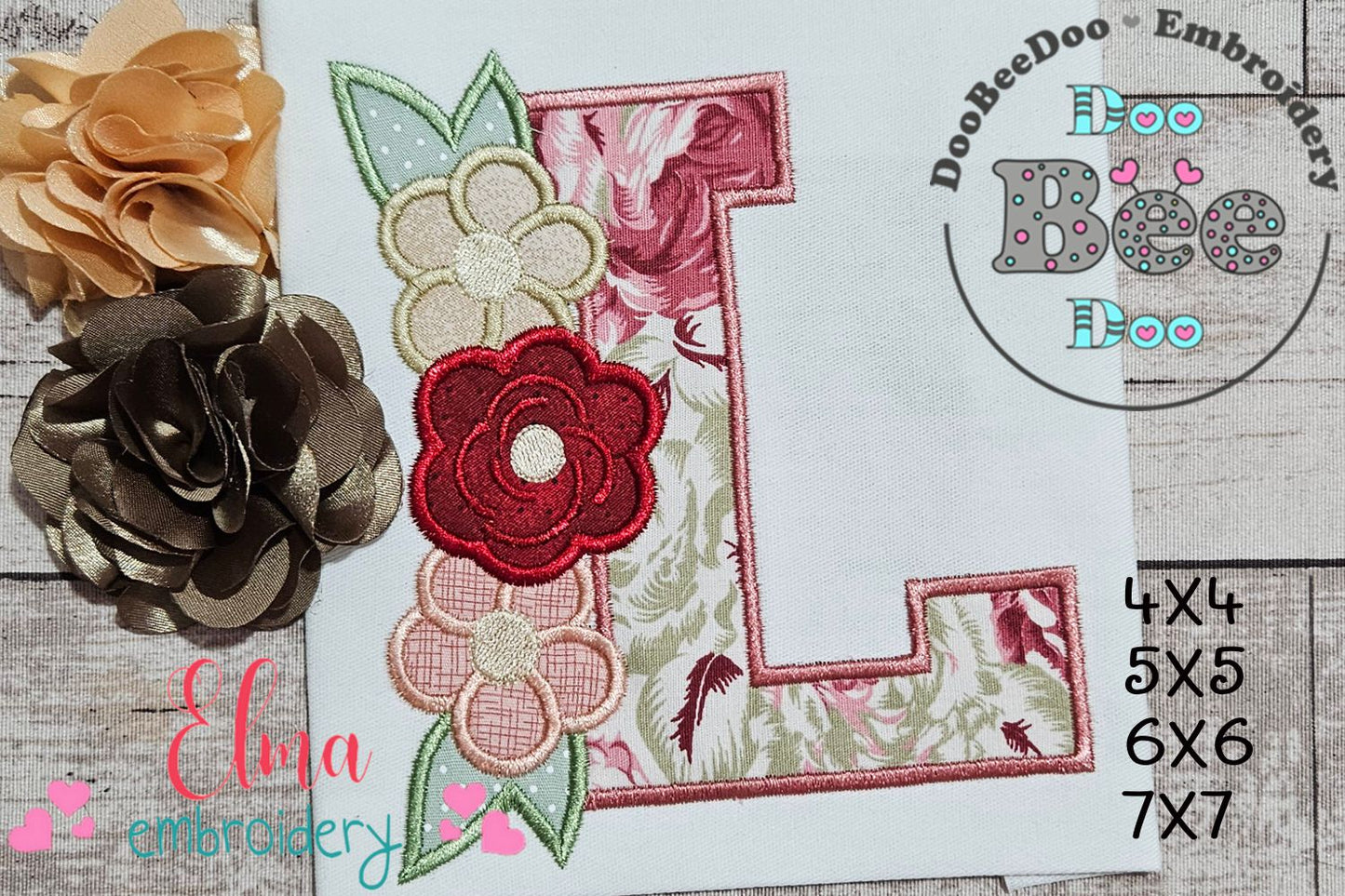 L is for Love Flowers – Applique – Machine Embroidery Design