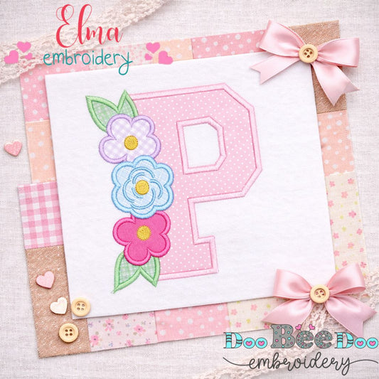 Floral Letter P – Appliqué – Machine Embroidery Design