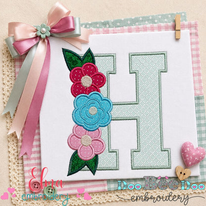 Floral Letter H Monogram - Appliqué - Machine Embroidery Design