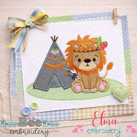 Boho Lion with Teepee – Appliqué – Machine Embroidery Design