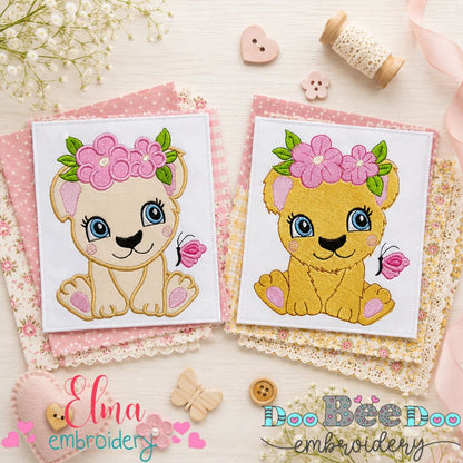 Sweet Floral Lion Cub Collection – Fill Stitch & Applique – Machine Embroidery Design