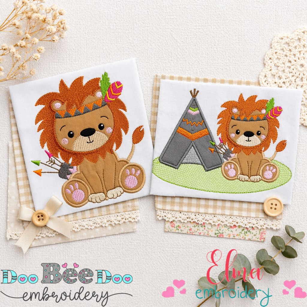 Boho Lion Adventure Set – Appliqué – Machine Embroidery Design