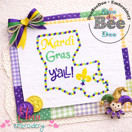 Mardi Gras Louisiana Map Y’all - Satin Stitch – Machine Embroidery Design