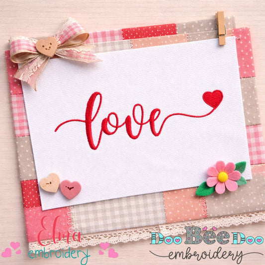 Love Script with Heart - Satin Stitch - Machine Embroidery Design