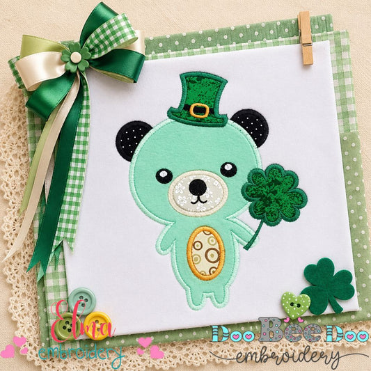 Lucky Clover Bear Applique - Applique – Machine Embroidery Design